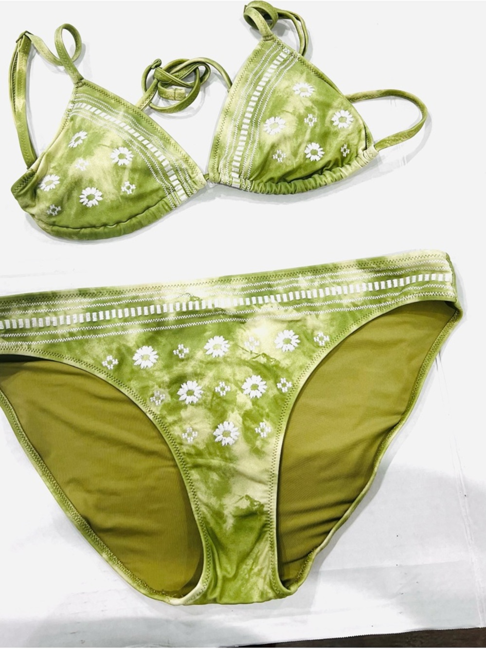 aerie Olive Green Floral Tie-Dye Bikini Set